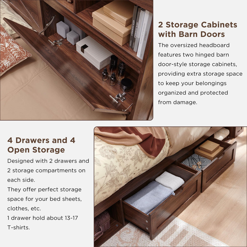 Queen Size Wood Bed Frame with Storage Headboard and 4 Drawers U169298