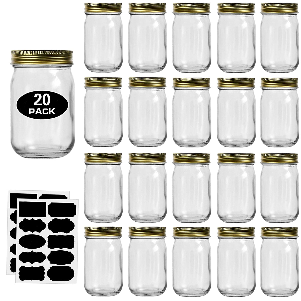 12oz Glass Mason Jars with Lids 20 Pack U285