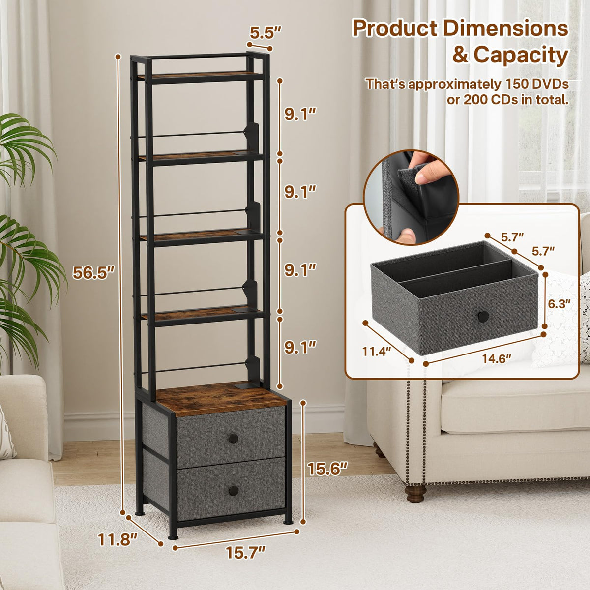 CD Storage Rack with Drawer E861