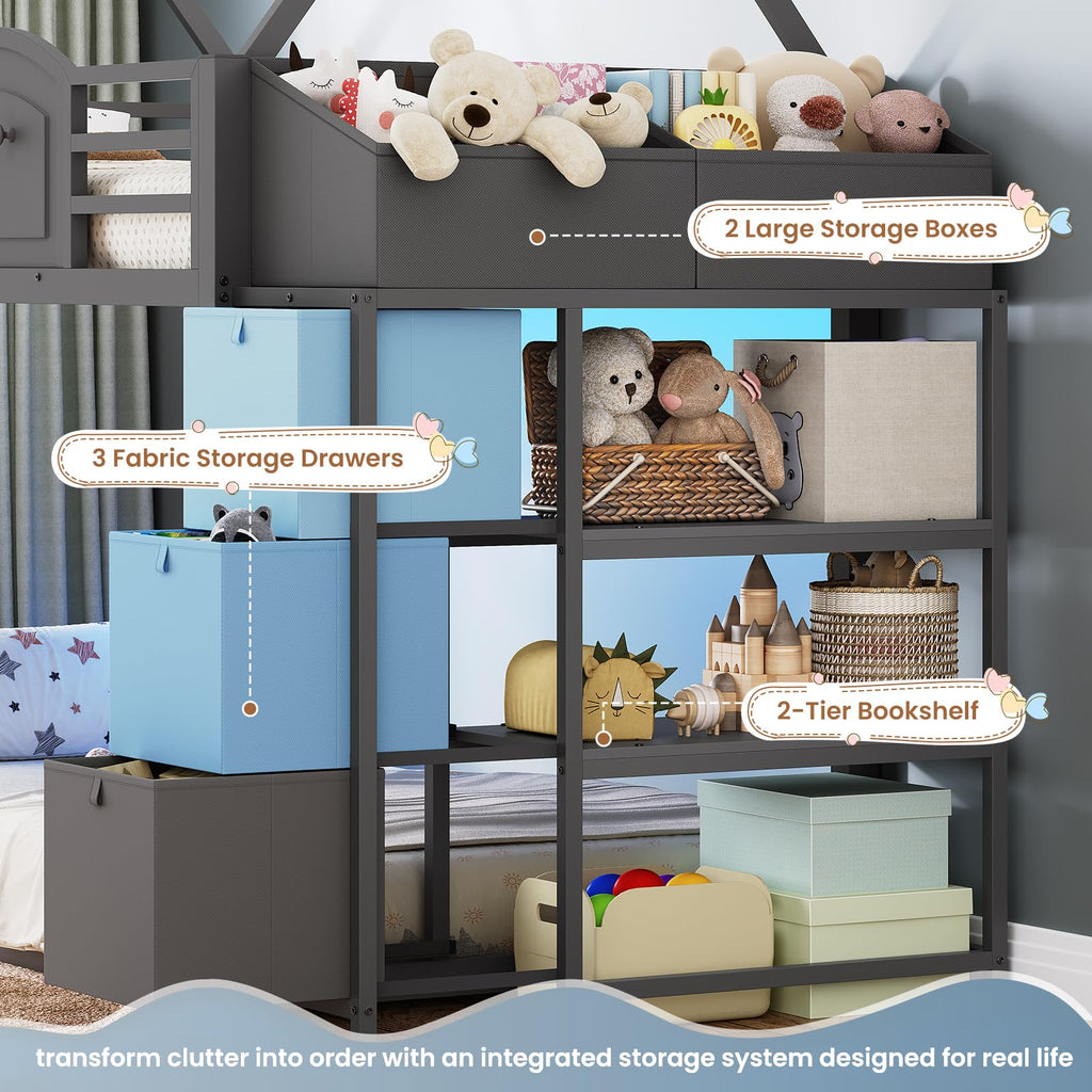 Twin Over Twin Bunk Bed with 3 Storage Drawers and Stairs H952770