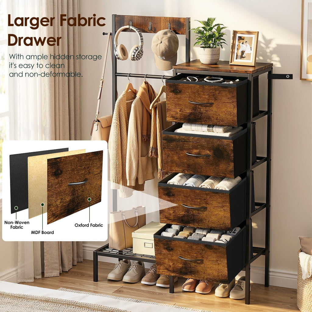 Brown Wood Dresser with Hanging Rack and Storage Drawers U683433