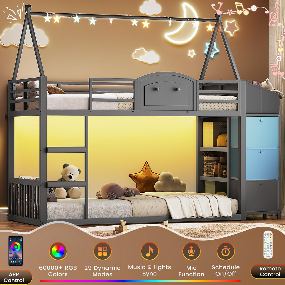 Twin Over Twin Bunk Bed with 3 Storage Drawers and Stairs H952770