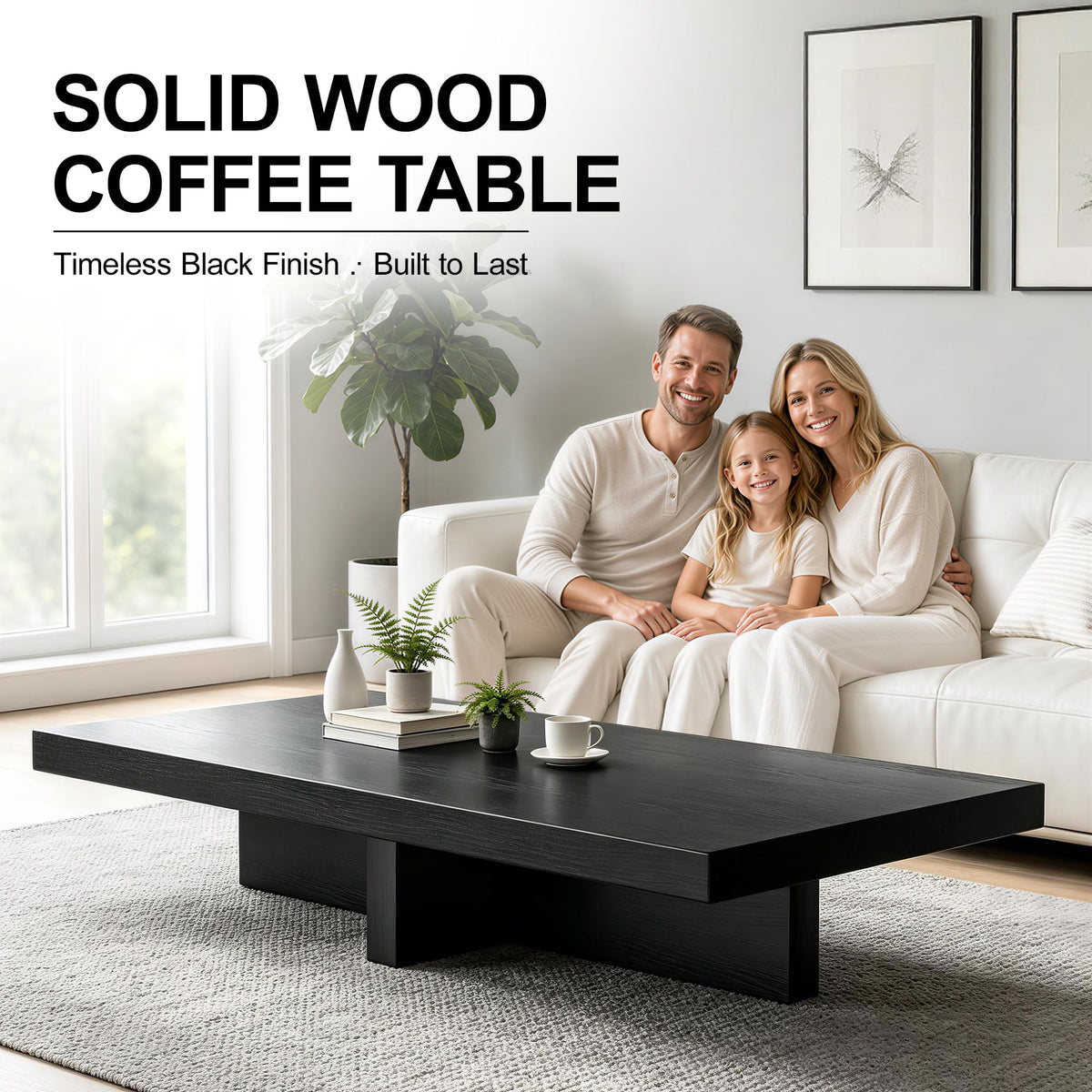 Large Square Solid Wood Natural Rustic Coffee Table I71676
