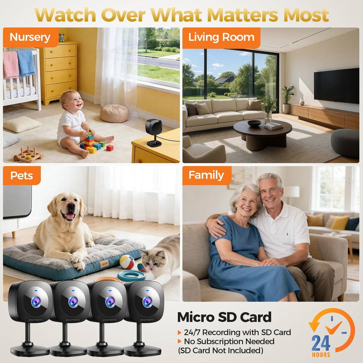 2K Indoor Security Camera 4-Pack with Night Vision U5771