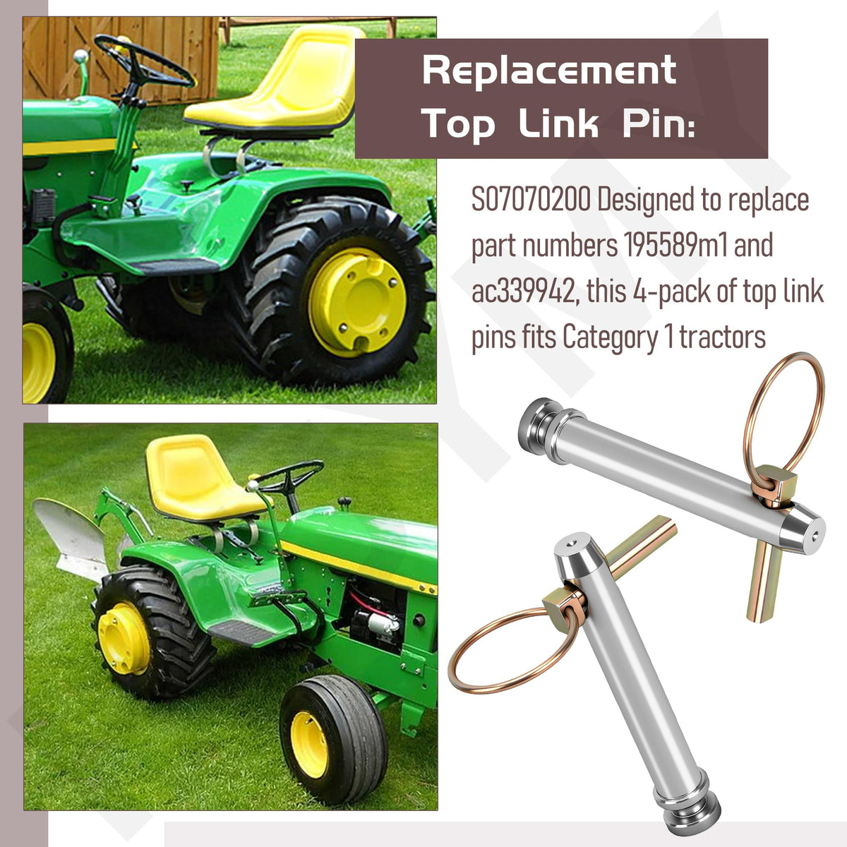 Cat 1 Top Link Pin Hitch Accessories, 4 Pack, 5-1/2, 3/4" P136
