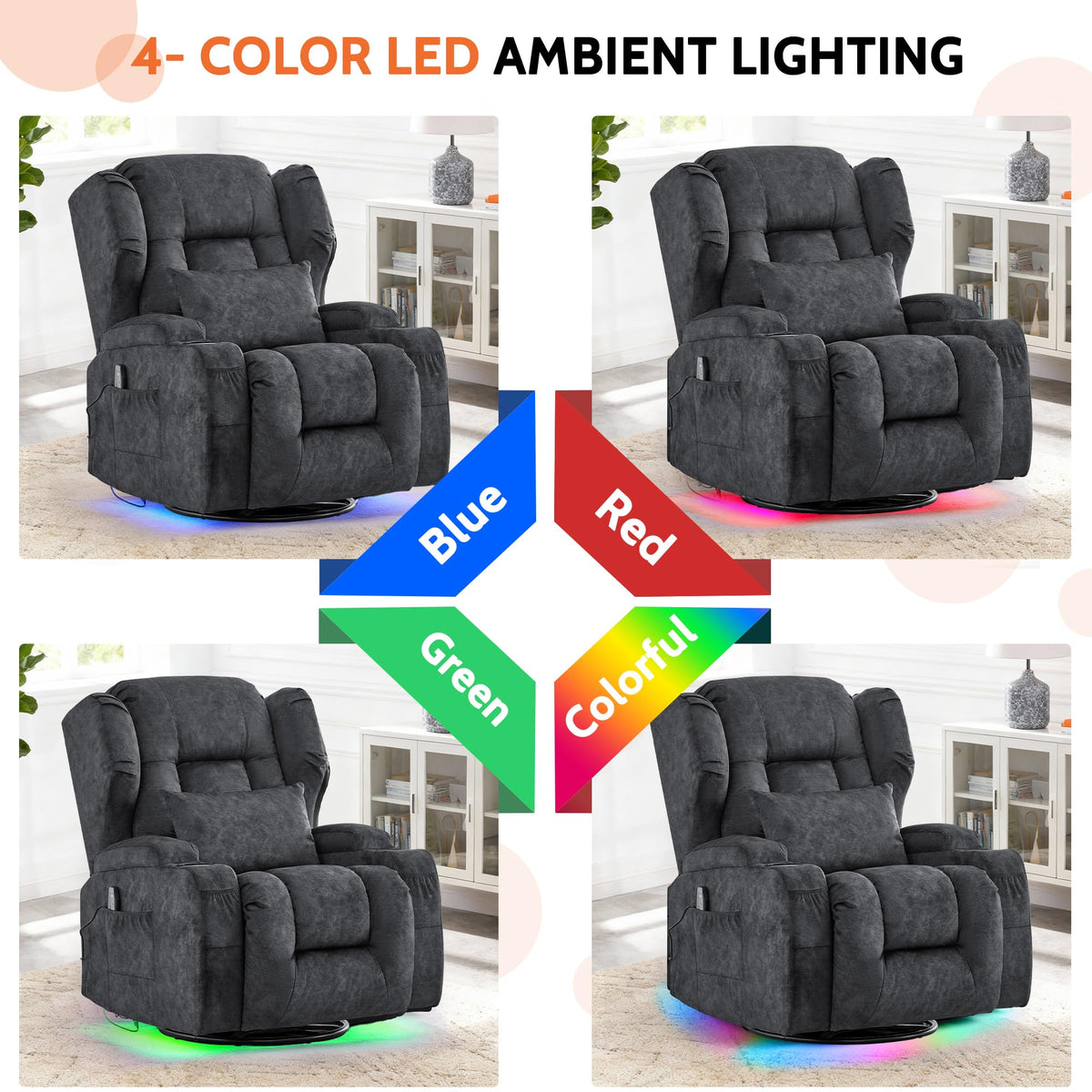 Velvet Gray Power Swivel Rocker Recliner Chair with Massage & Heat E529