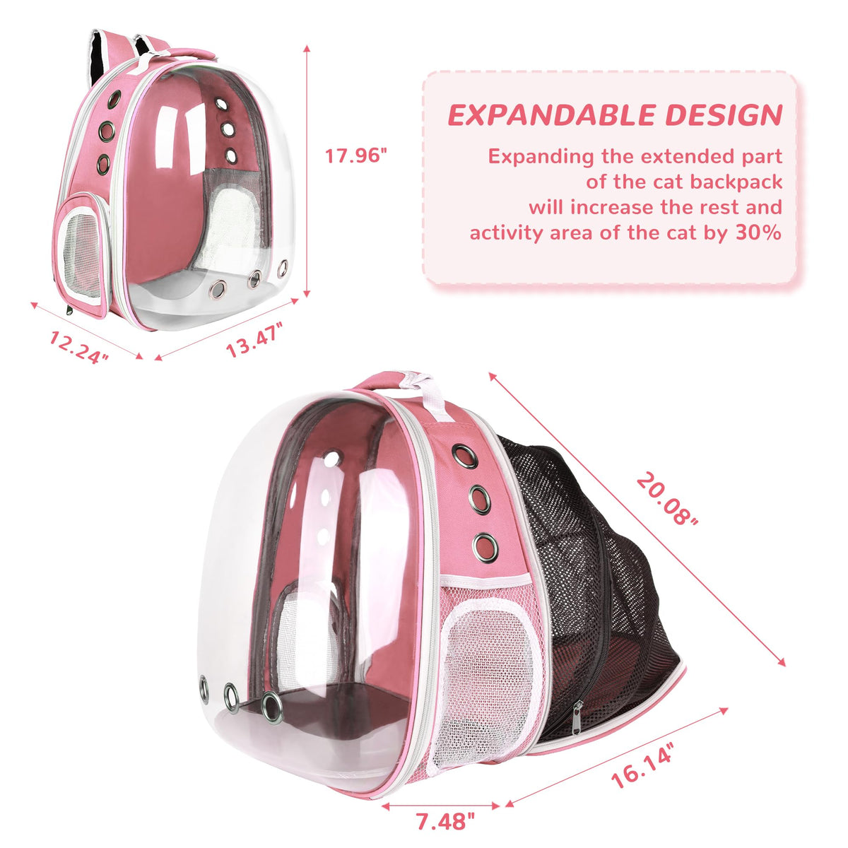 Expandable Pet Backpack Carrier for Under 15 lbs (Pink) Y497632