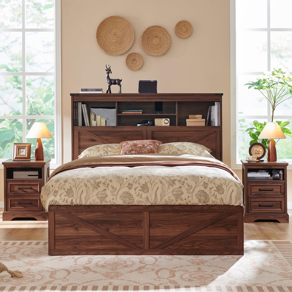 Queen Size Wood Bed Frame with Storage Headboard and 4 Drawers U169298