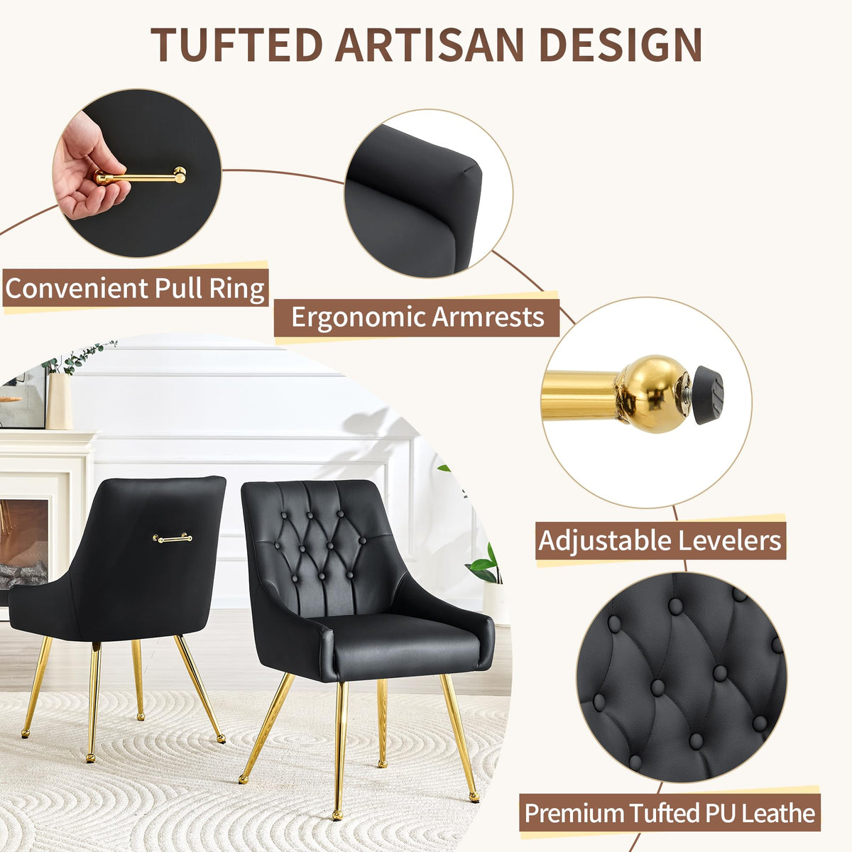 Black Leather Upholstered Dining Chair Set of 2 F67298