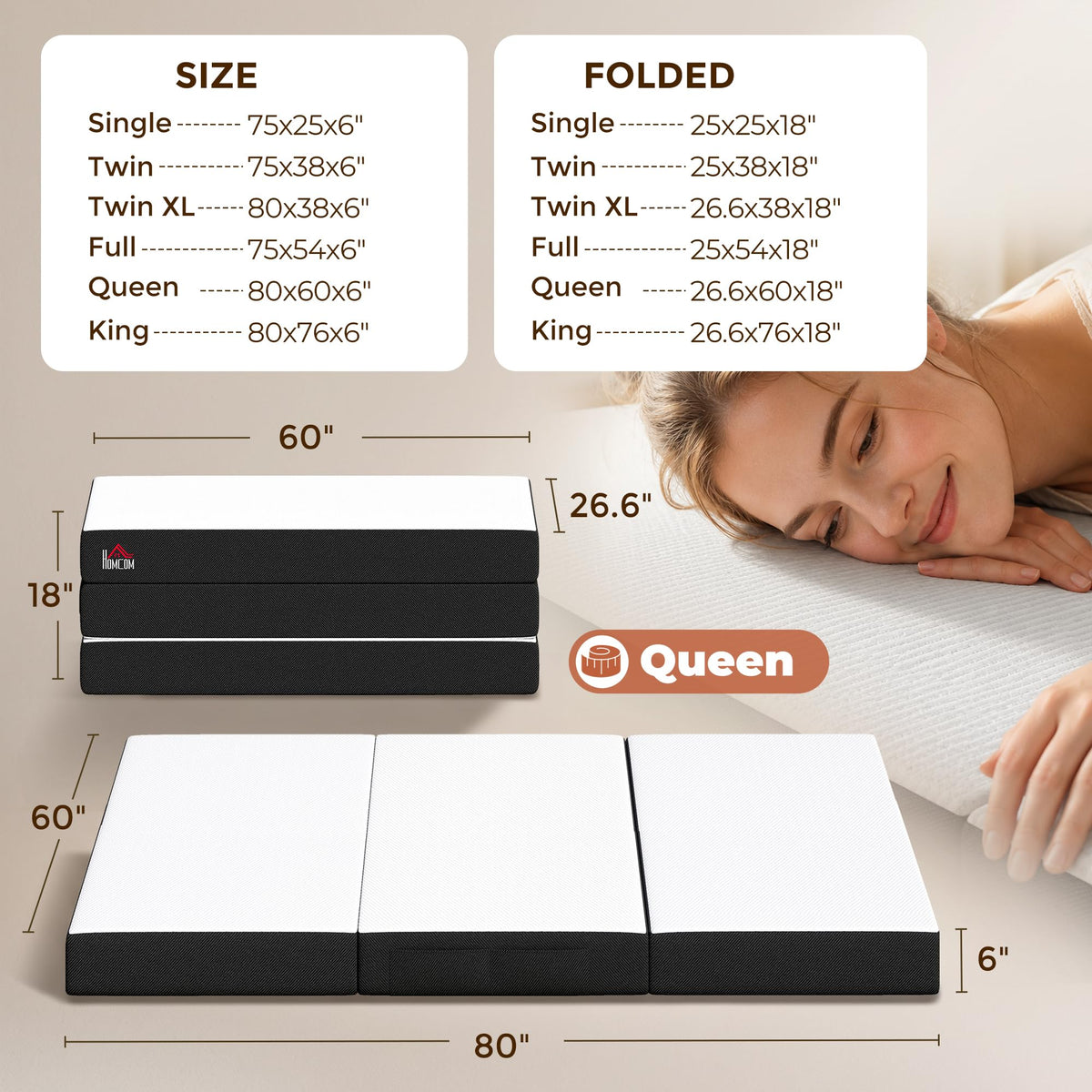 6 Inch Memory Foam Queen Trifold Mattress D4971