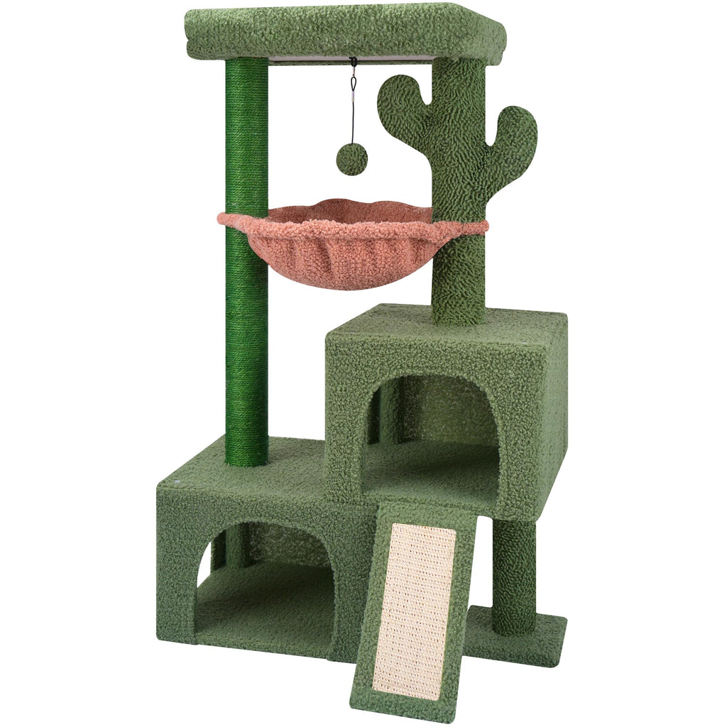 37.4" Green Cactus Cat Tree with Cat Condos and Scratching Post V36075