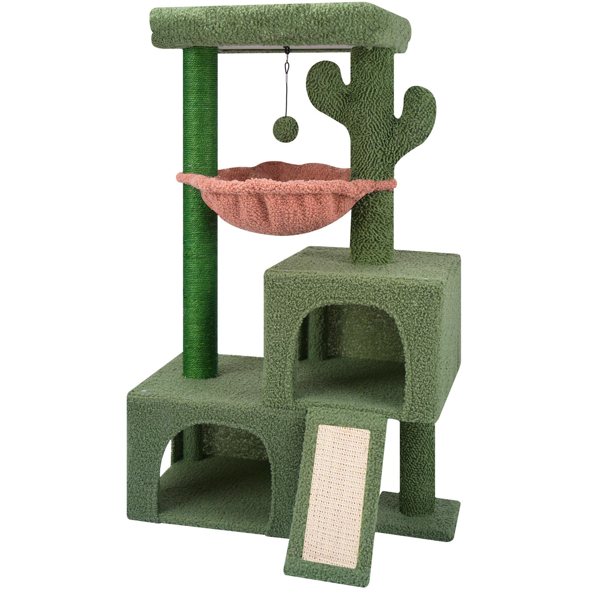 37.4" Green Cactus Cat Tree with Cat Condos and Scratching Post V36075