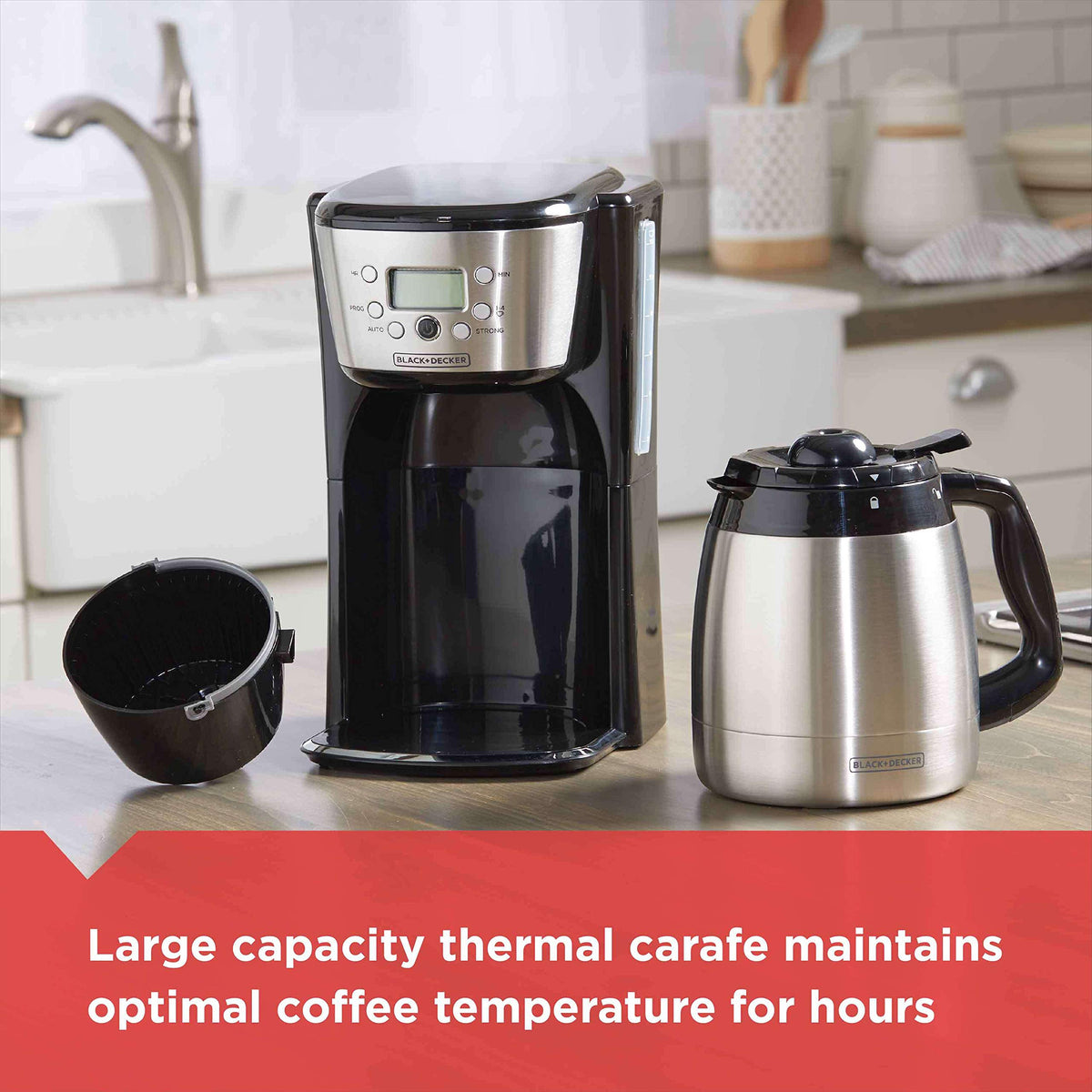 Black and Silver 12 Cup Programmable Thermal Coffee Maker V50405