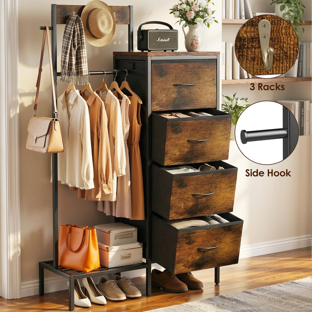 Brown Wood Dresser with Hanging Rack and Storage Drawers U683433