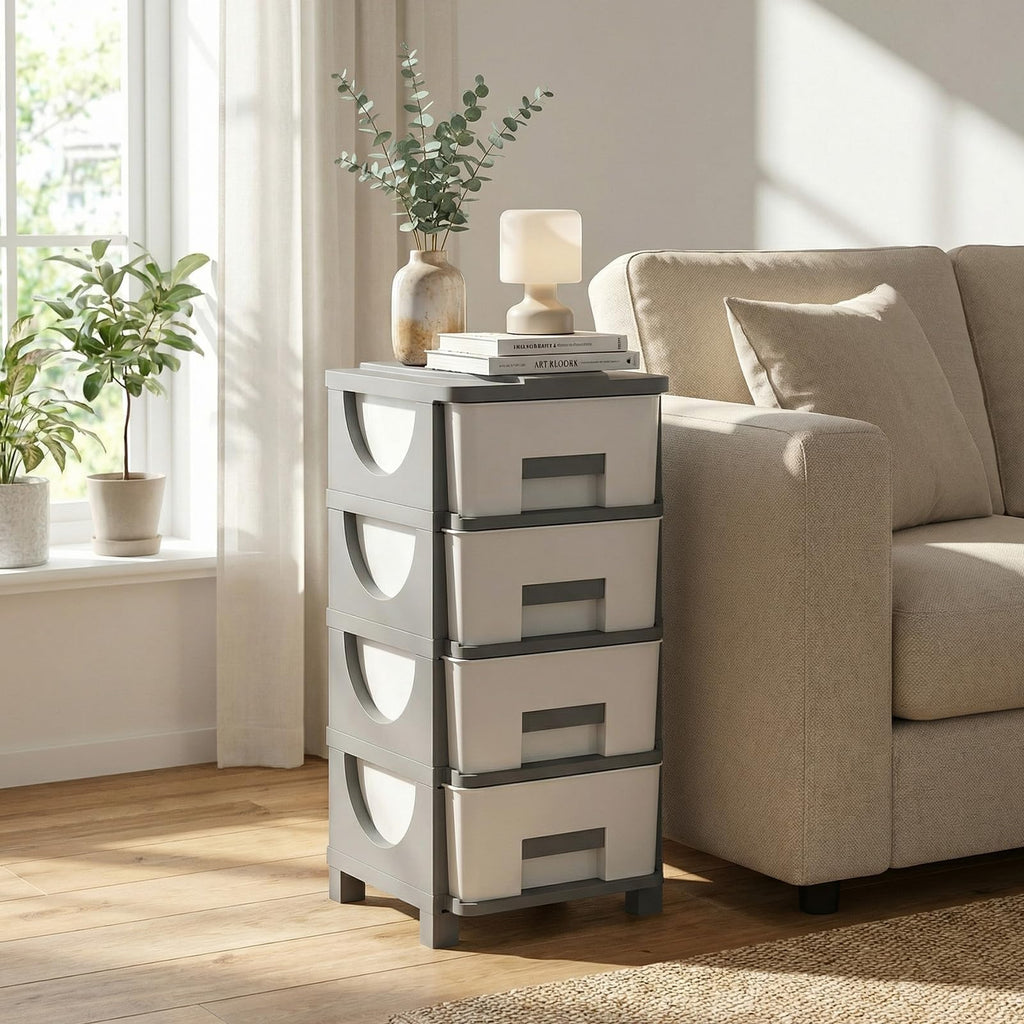 White Grey 4 Drawer Plastic Storage Tower U6084