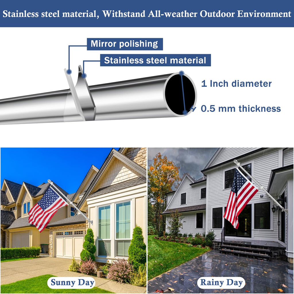 5FT Stainless Steel Wall Mounted Flag Pole Kit D50901