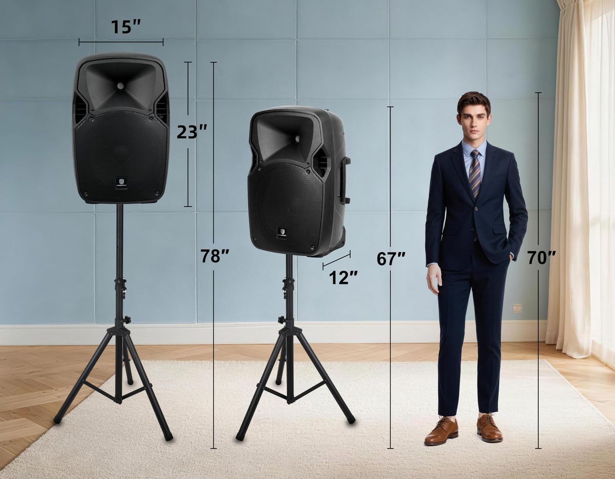 12-Inch 1800W 2-Way Powered PA Speaker System Combo Set with Speaker Stands Z997634