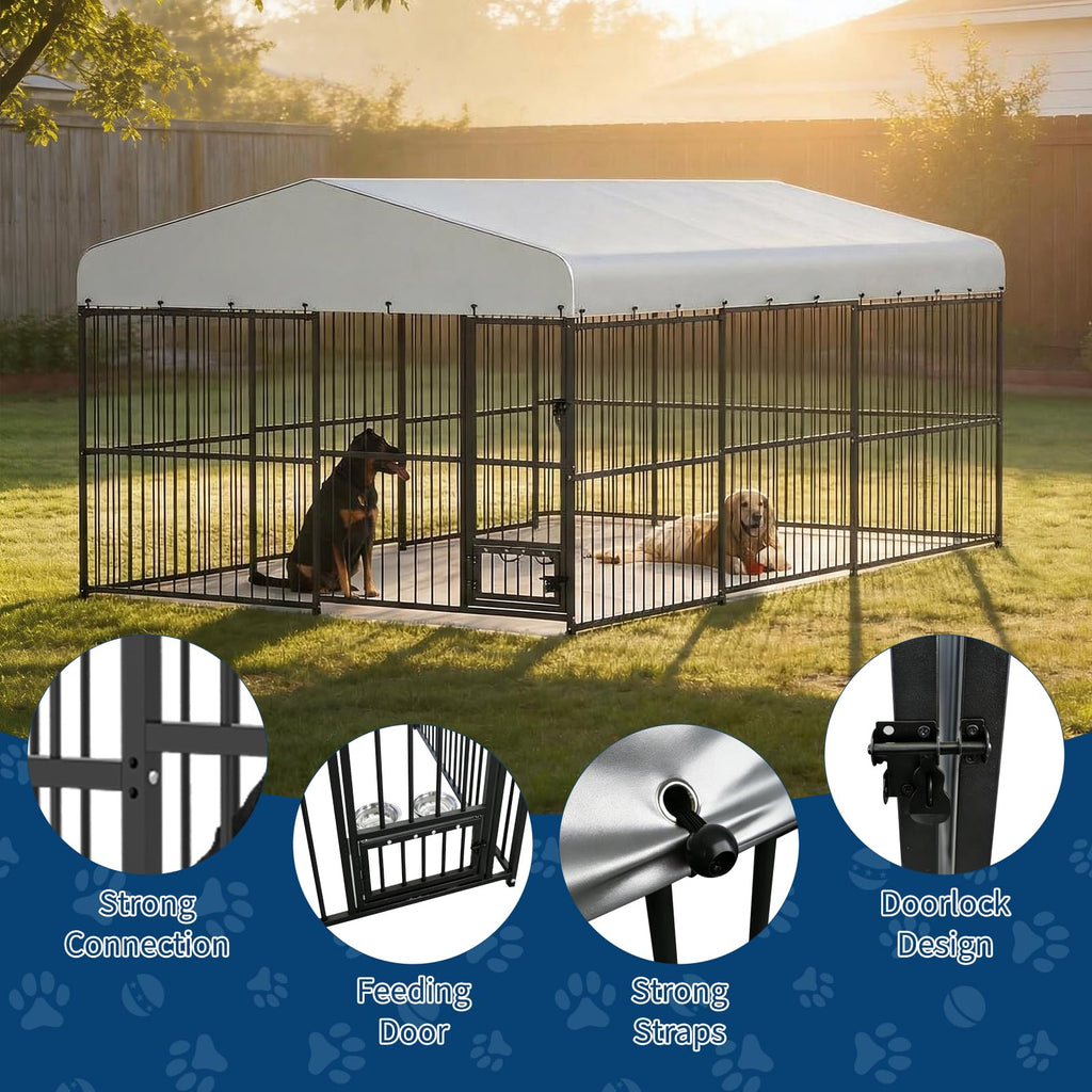 Large Outdoor Dog Kennel with Waterproof Canopy S8925