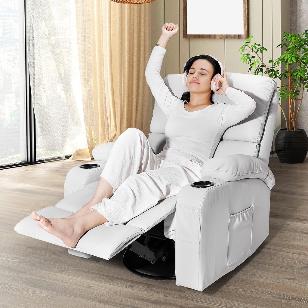 Light Grey Faux Leather Rocking Recliner Chair with Massage and Heat J79878