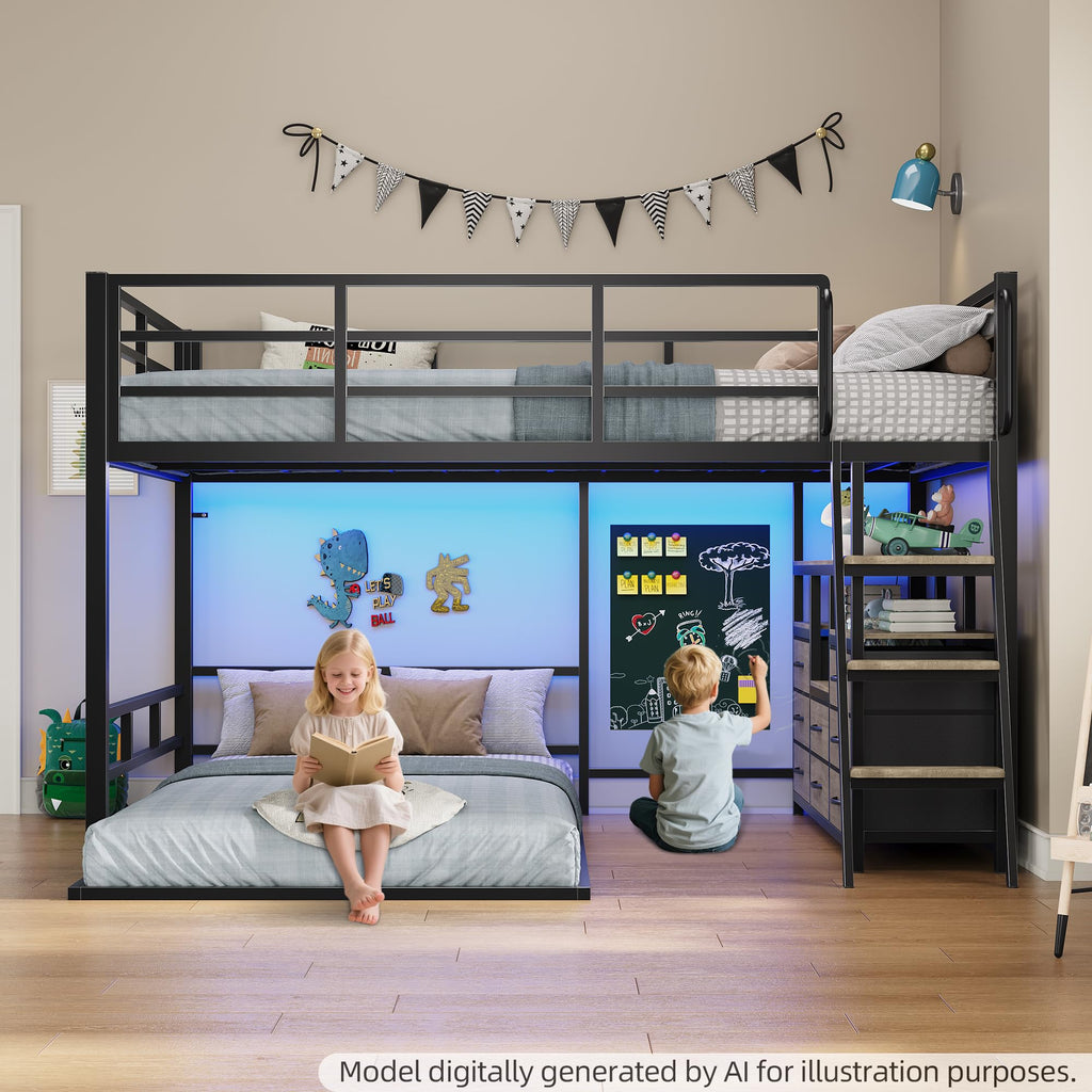 Full Over Twin Bunk Bed with 8 Drawers Grey B502