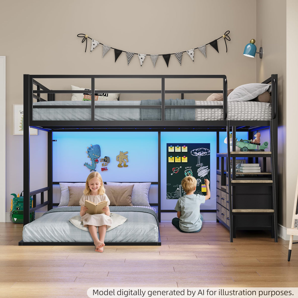 Full Over Twin Bunk Bed with 8 Drawers Grey B502