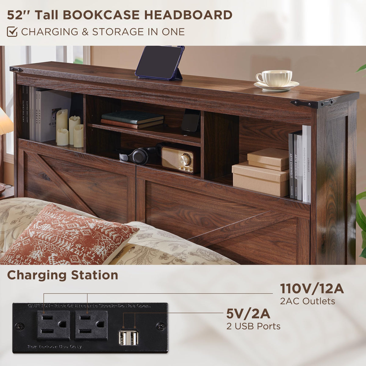 Queen Size Wood Bed Frame with Storage Headboard and 4 Drawers U169298