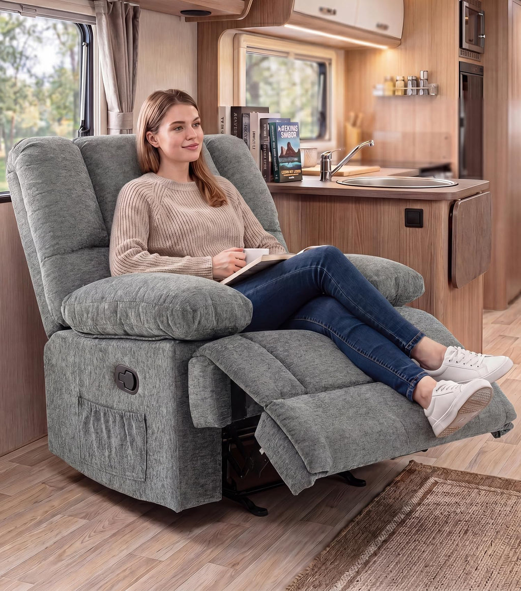 41" Oversized Chenille Rocker Recliner Chair Grey 350 LBS Capacity X87270