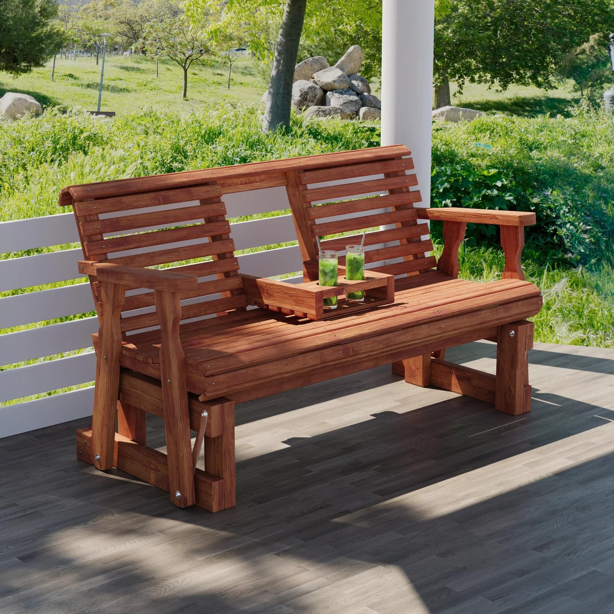 Heavy Duty Console Porch Glider with Cupholders D274