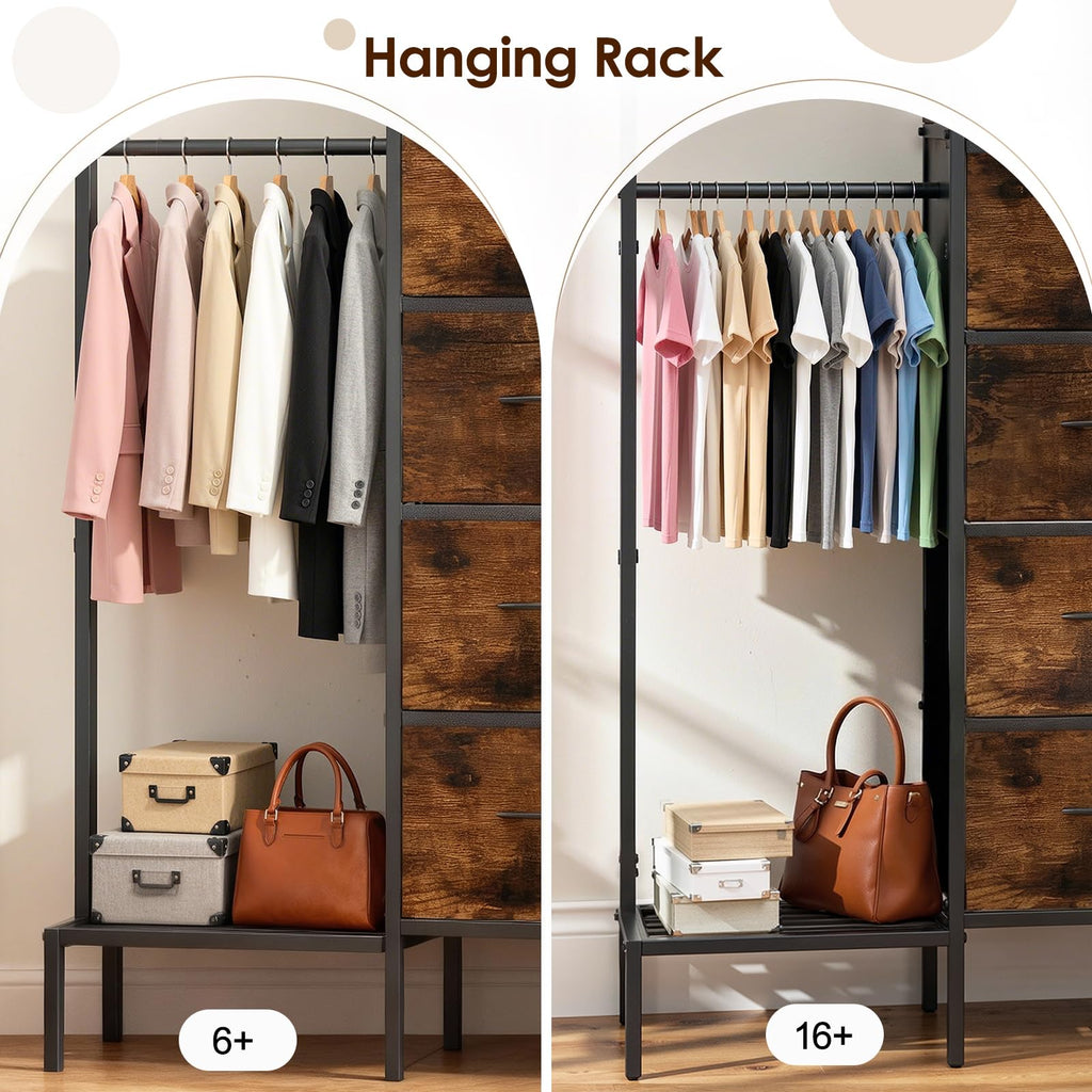Brown Wood Dresser with Hanging Rack and Storage Drawers U683433