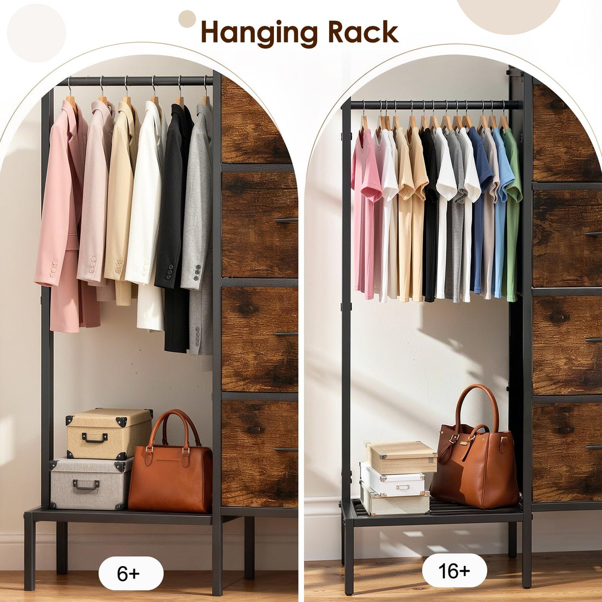 Brown Wood Dresser with Hanging Rack and Storage Drawers U683433