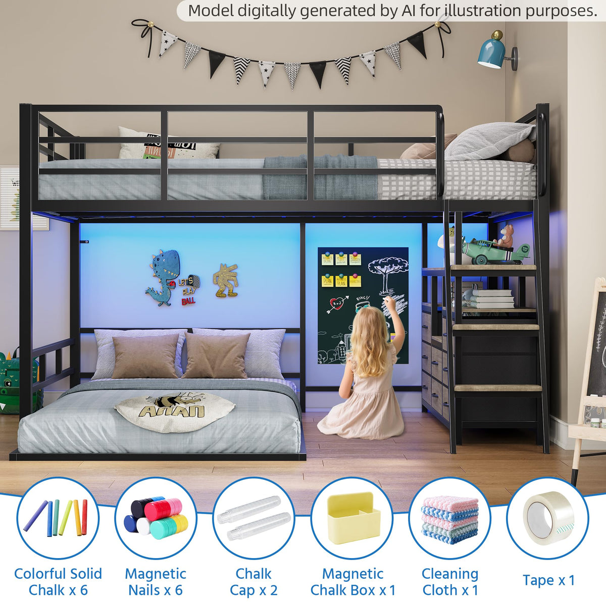 Full Over Twin Bunk Bed with 8 Drawers Grey B502