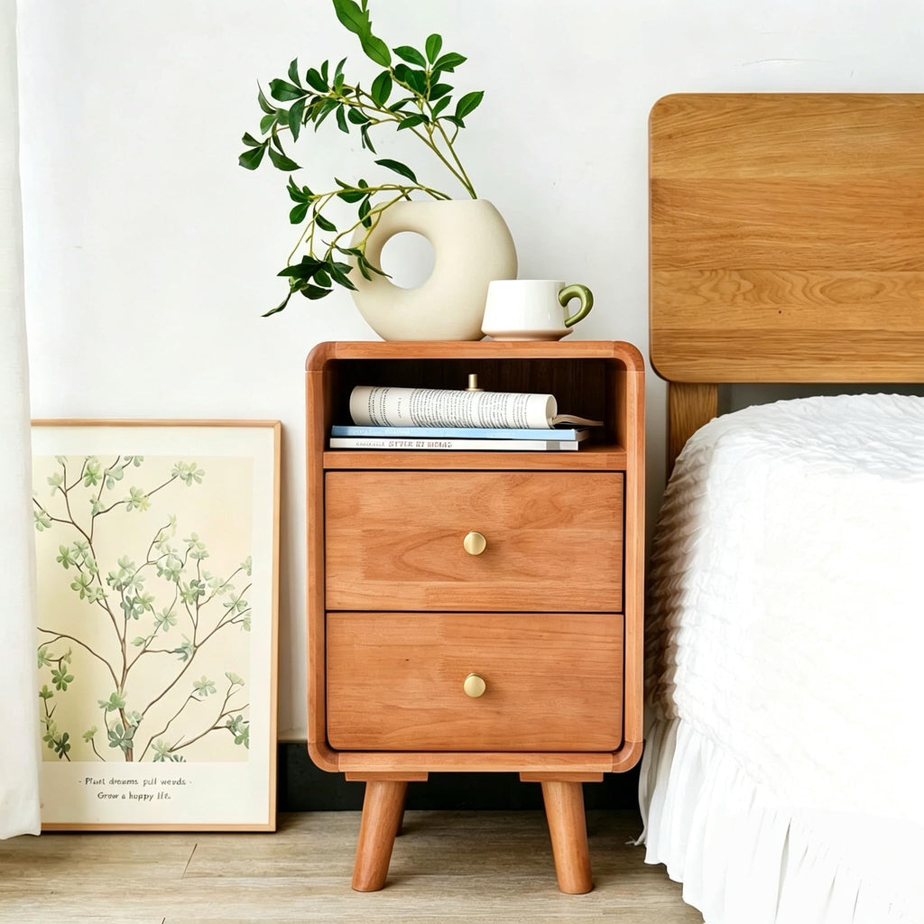 Solid Wood 2 Drawer Narrow Nightstand D585