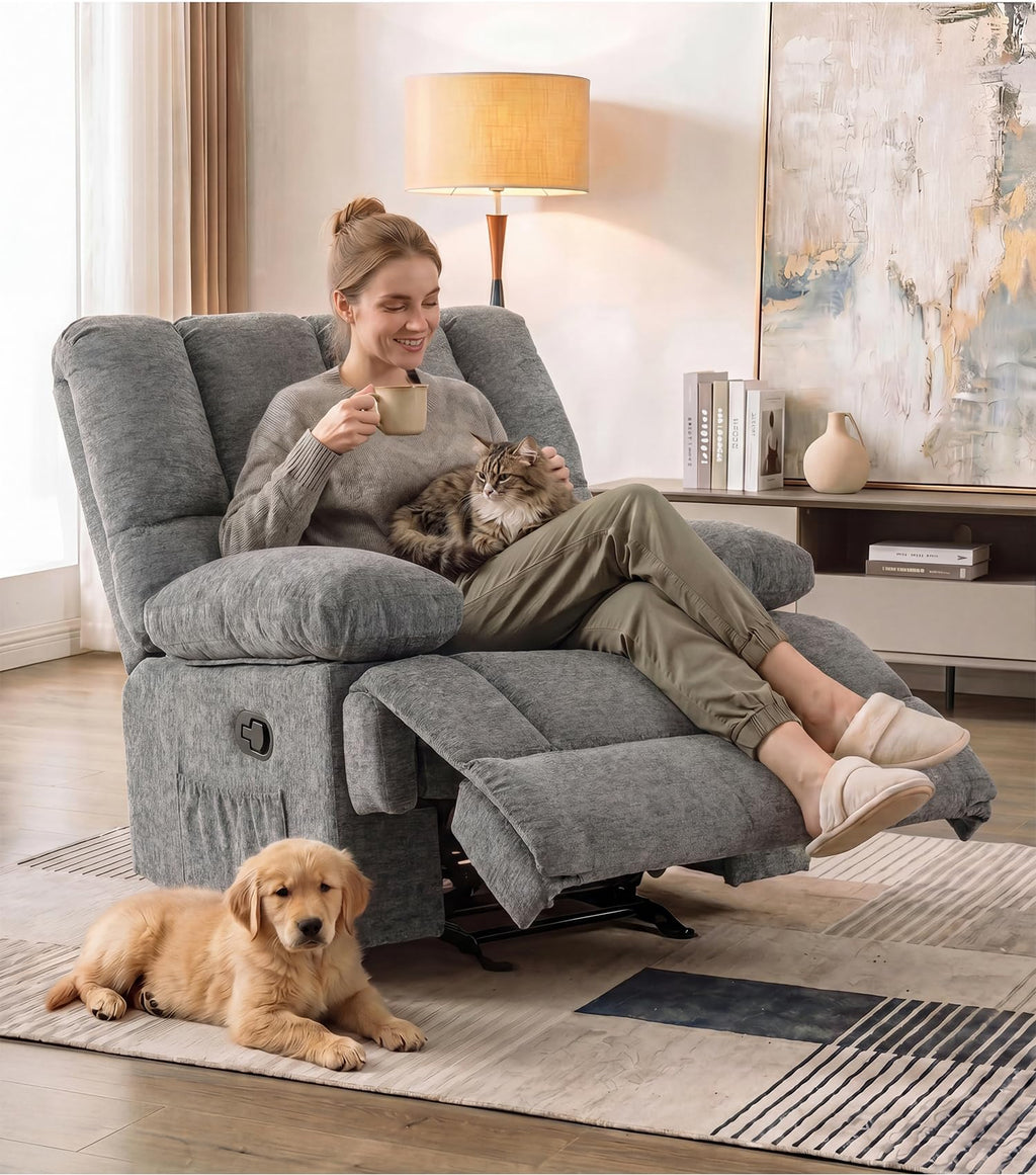41" Oversized Chenille Rocker Recliner Chair Grey 350 LBS Capacity X87270