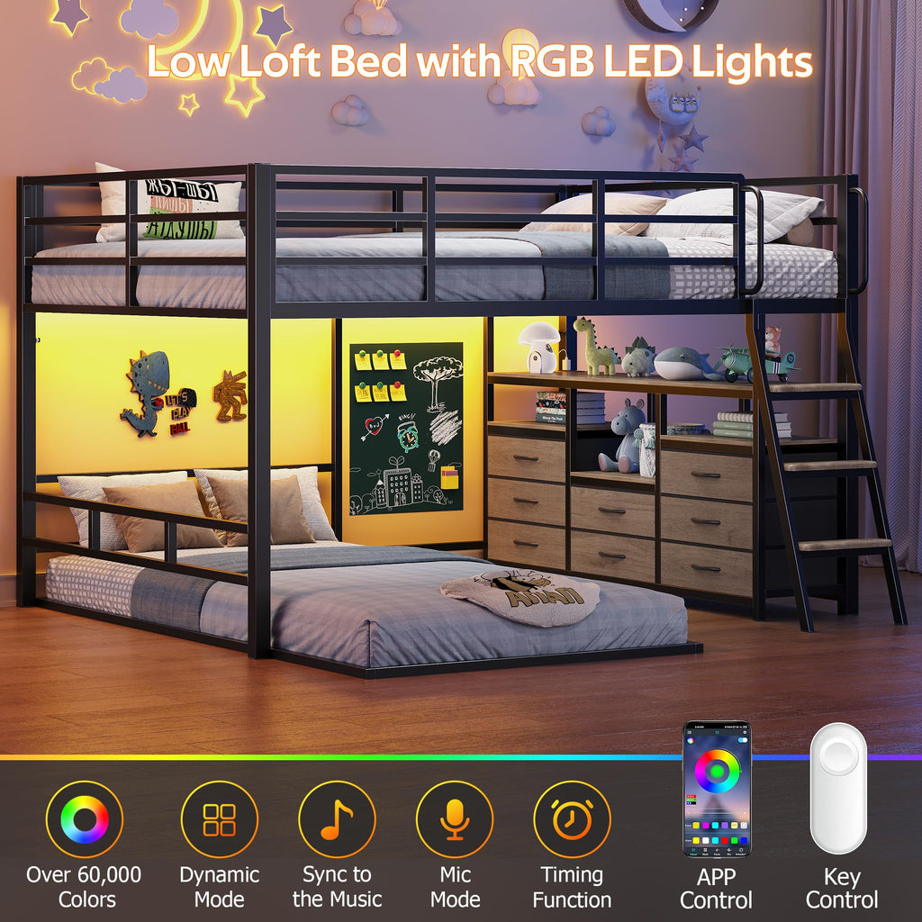Full Over Twin Bunk Bed with 8 Drawers Grey B502