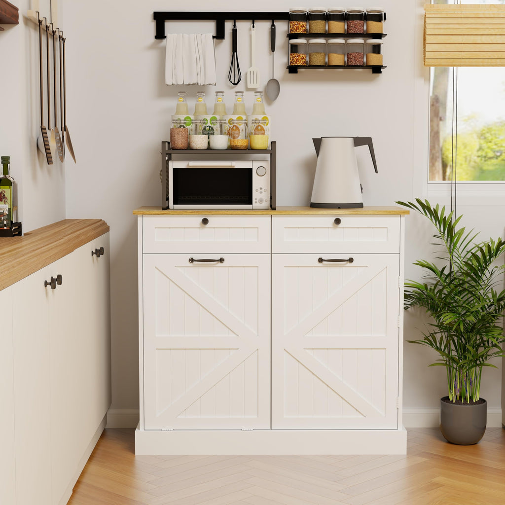 White Double Tilt Out Trash Cabinet with Two Drawers T746842