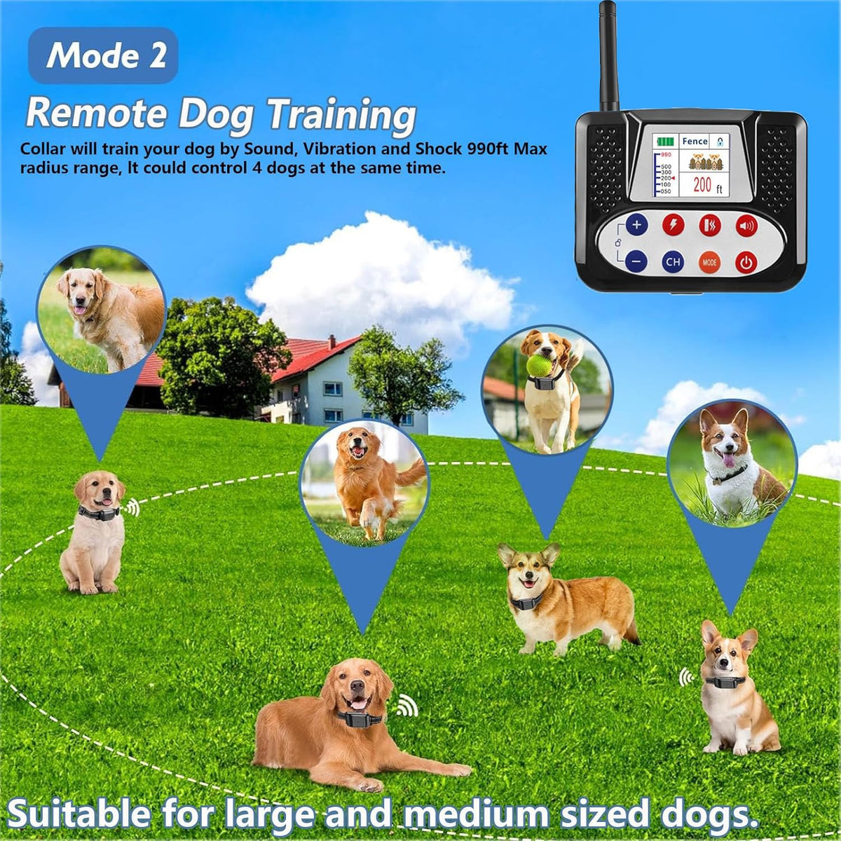 Wireless Electric Dog Fence & Remote Training Shock Collar, Waterproof, Up to 8 Acre J96381