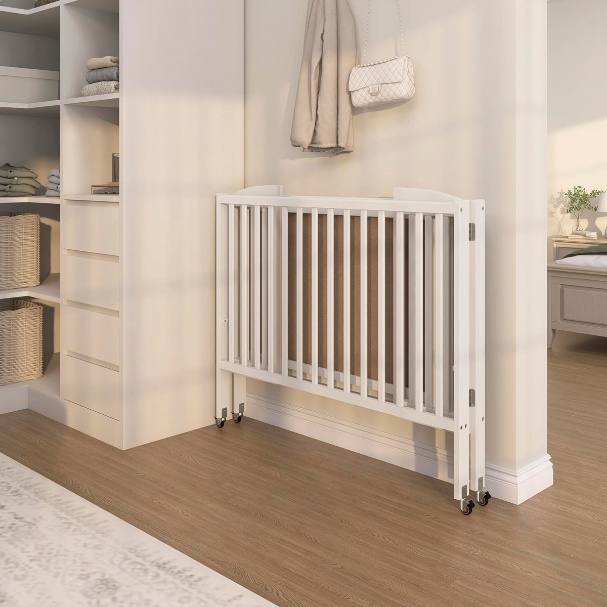 Full Size 2-in-1 Folding Baby Crib White Y612