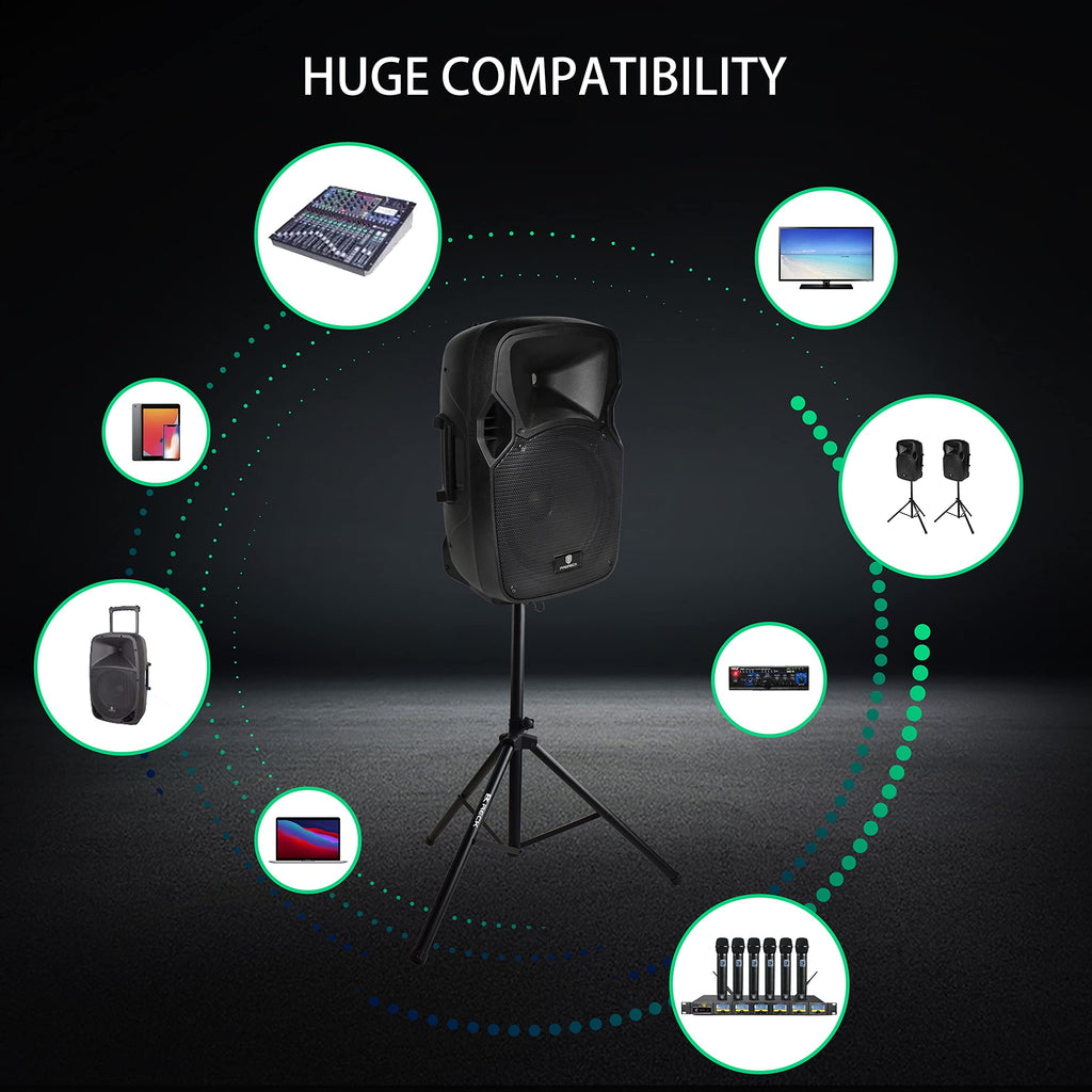 12-Inch 1800W 2-Way Powered PA Speaker System Combo Set with Speaker Stands Z997634