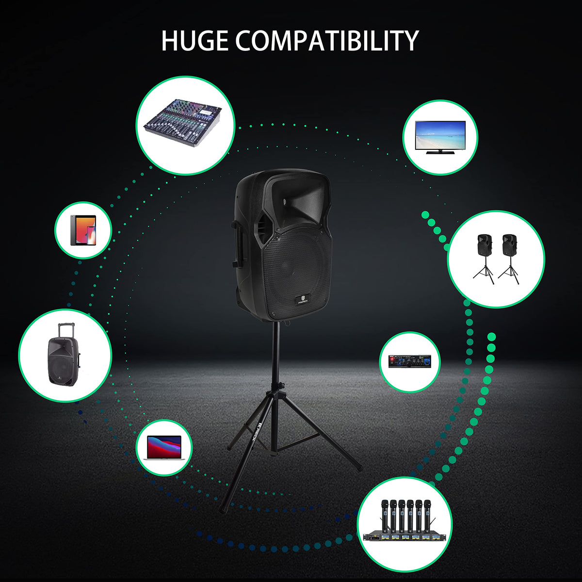 12-Inch 1800W 2-Way Powered PA Speaker System Combo Set with Speaker Stands Z997634