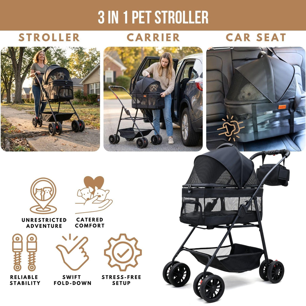 3 in 1 Pet Stroller with Detachable Carrier A77015