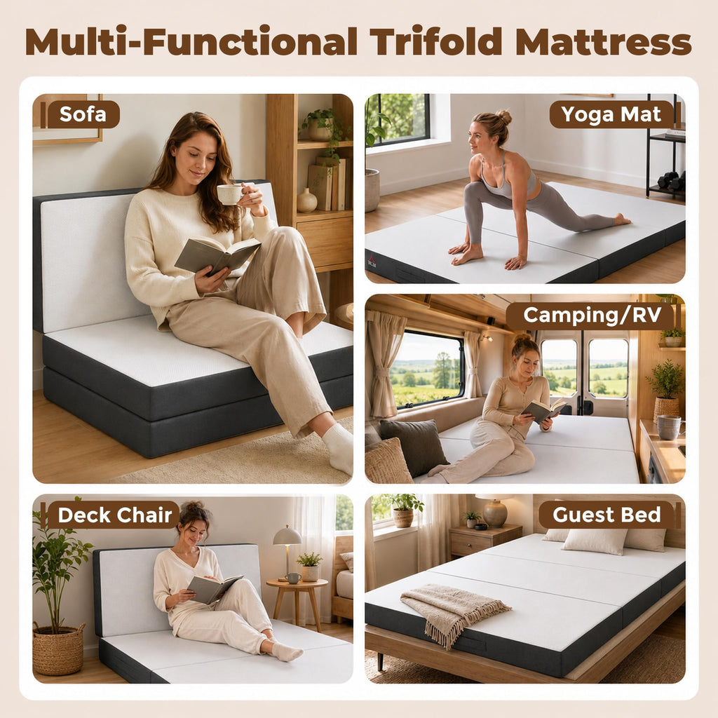 6 Inch Memory Foam Queen Trifold Mattress D4971