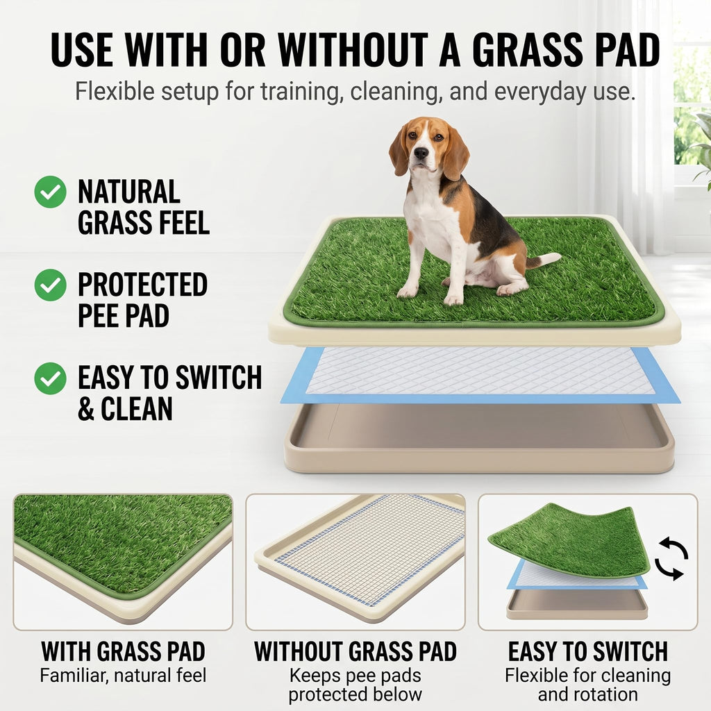 Dog Grass Pad with Tray, 2 Washable Grass Pads I381