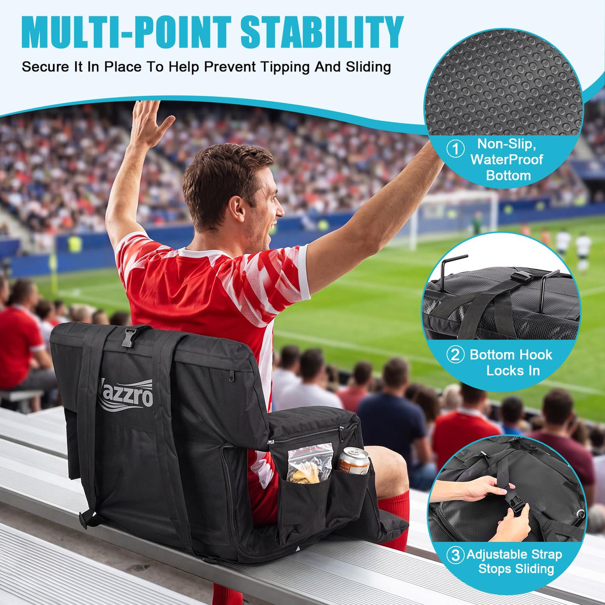 Wide Padded Stadium Seat with Back Support and Cup Holder O9932