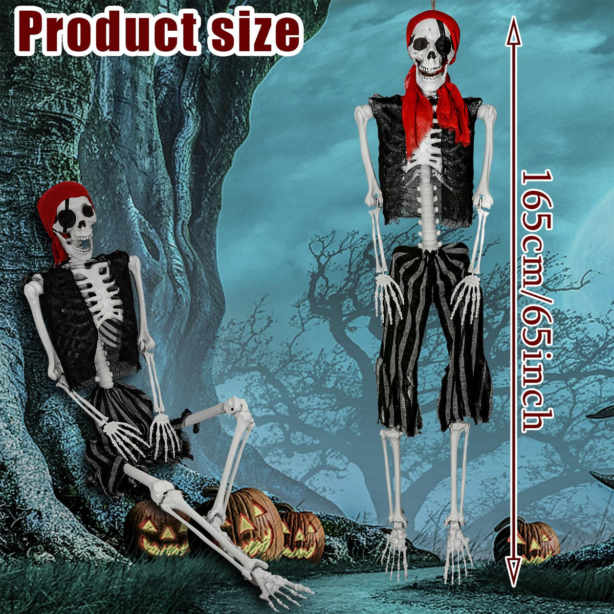 5.4ft Life Size Pirate Skeleton with Movable Joints N33526