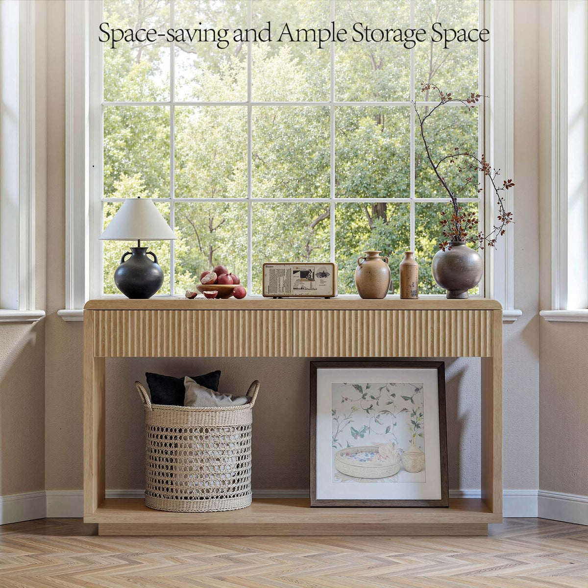 59'' Oak Console Table with Drawers W909004
