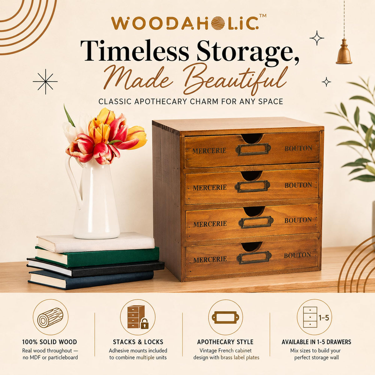 Modular Stackable 4 Drawer Wood Storage Box P746