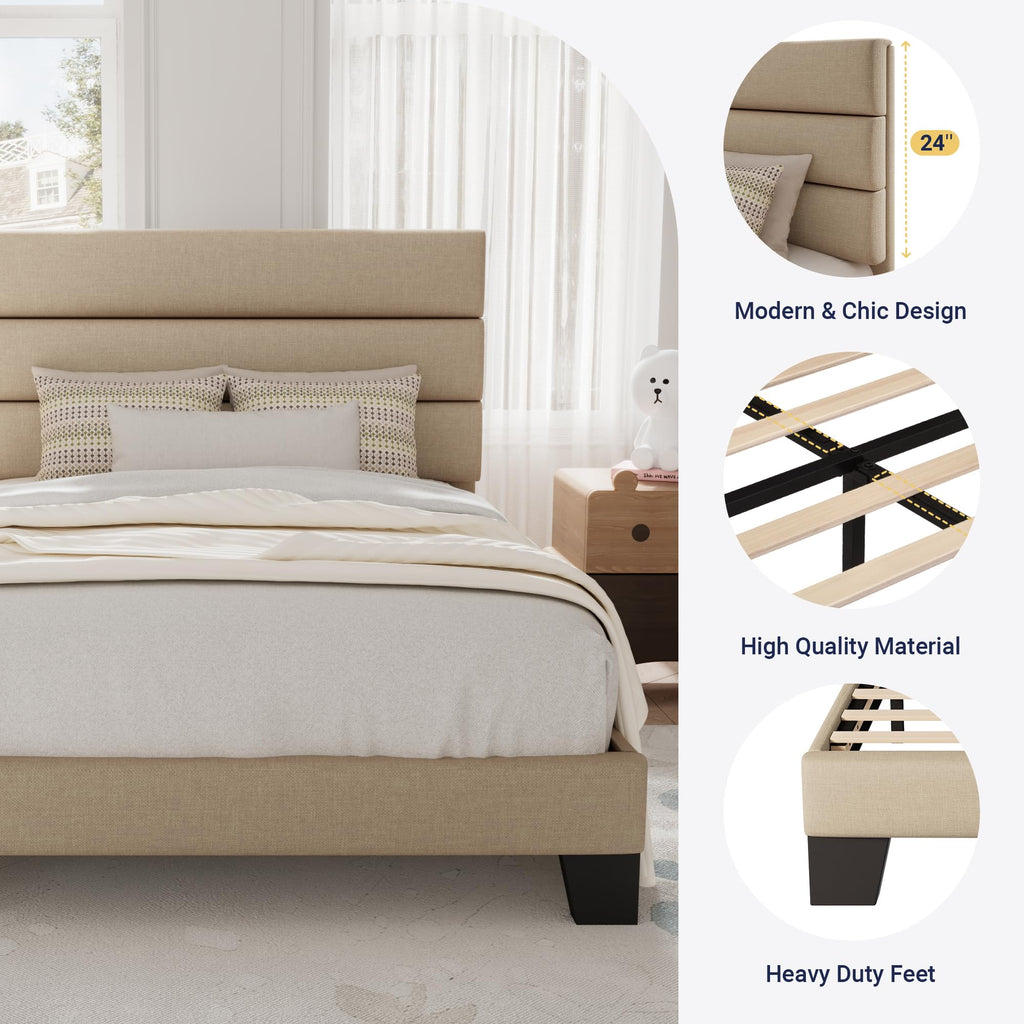 Twin Size Fabric Upholstered Platform Bed Frame H178