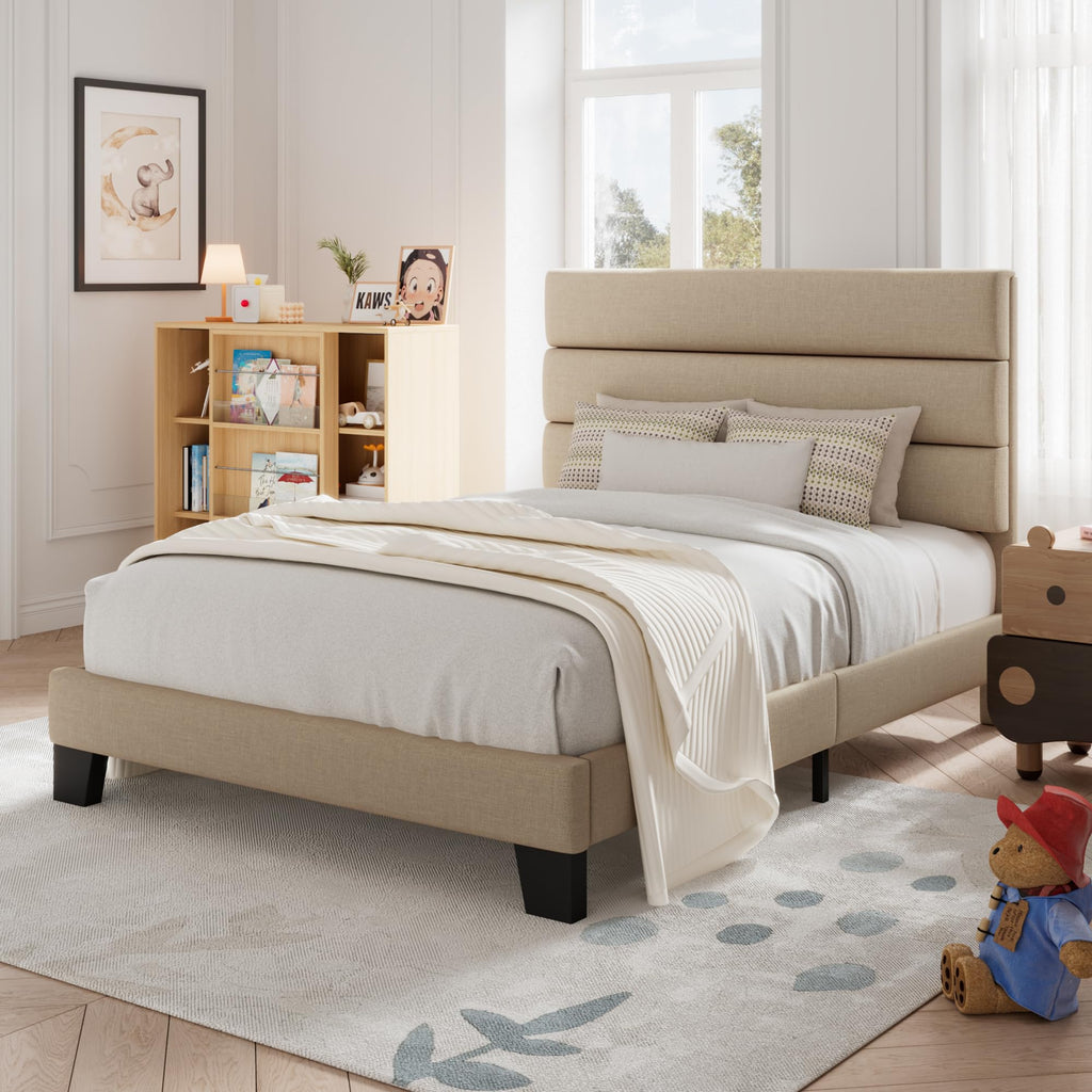 Twin Size Fabric Upholstered Platform Bed Frame H178