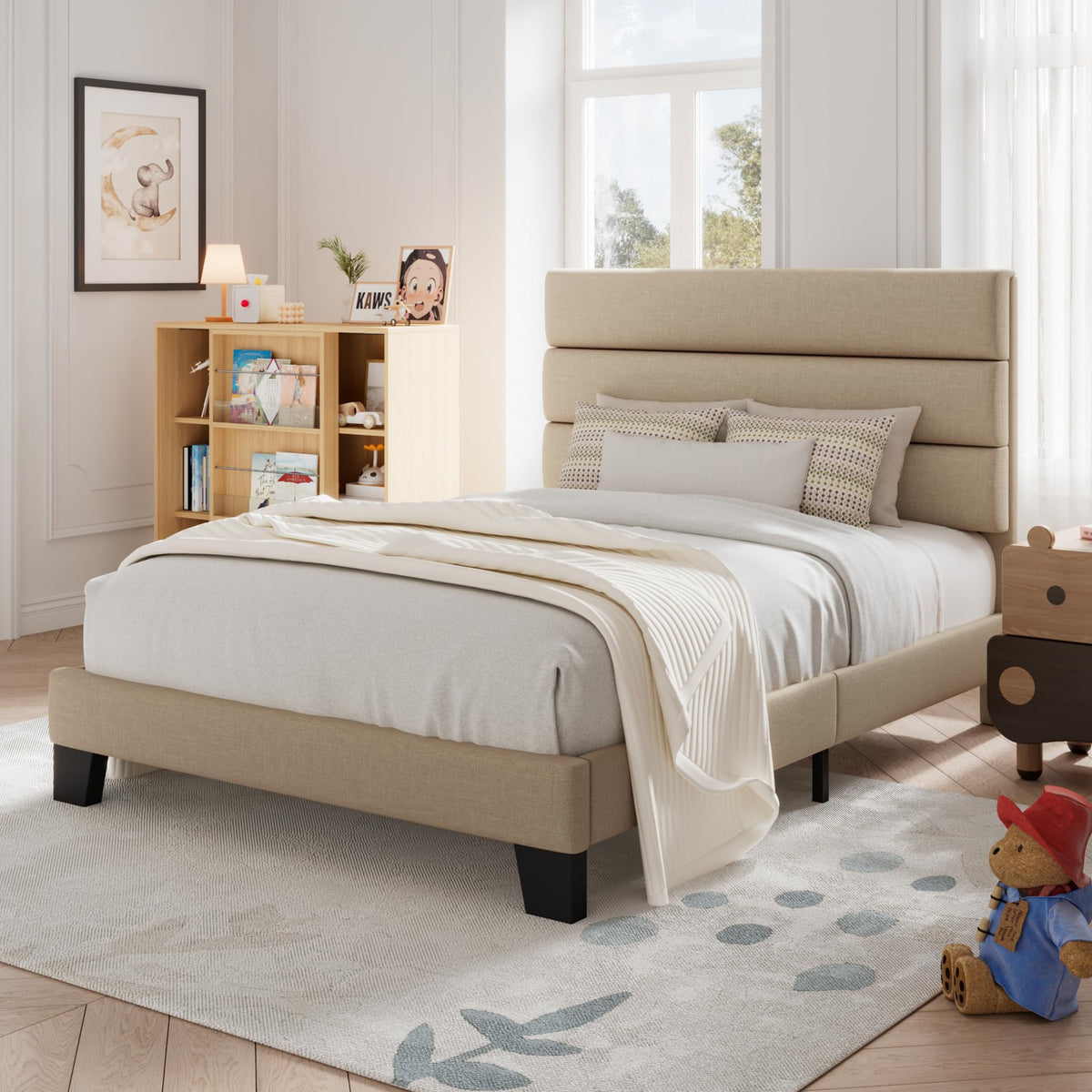 Twin Size Fabric Upholstered Platform Bed Frame H178