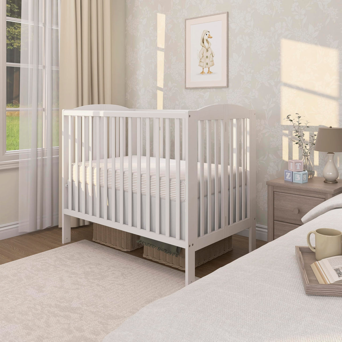 Full Size 2-in-1 Folding Baby Crib White Y612
